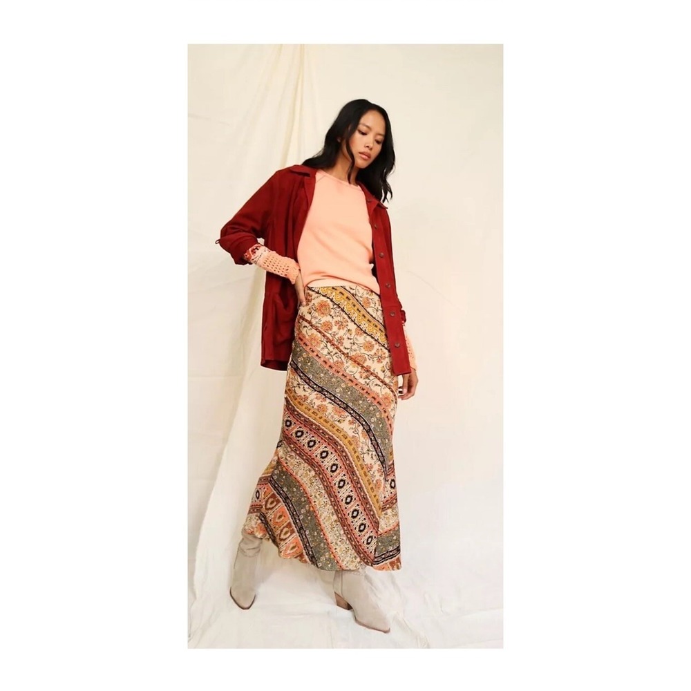Free People Noa Printed Maxi Slip Skirt Multicolor Floral Boho OB1227065 Sz S